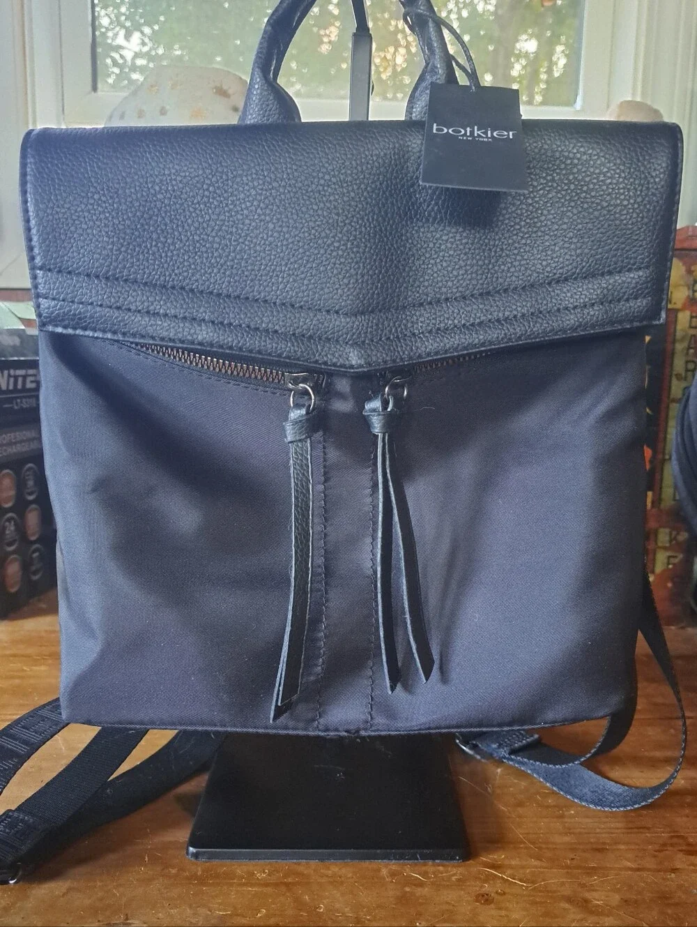 Botkier New York Mini Trigger Backpack Monochromatic Black Nylon Bag NWT